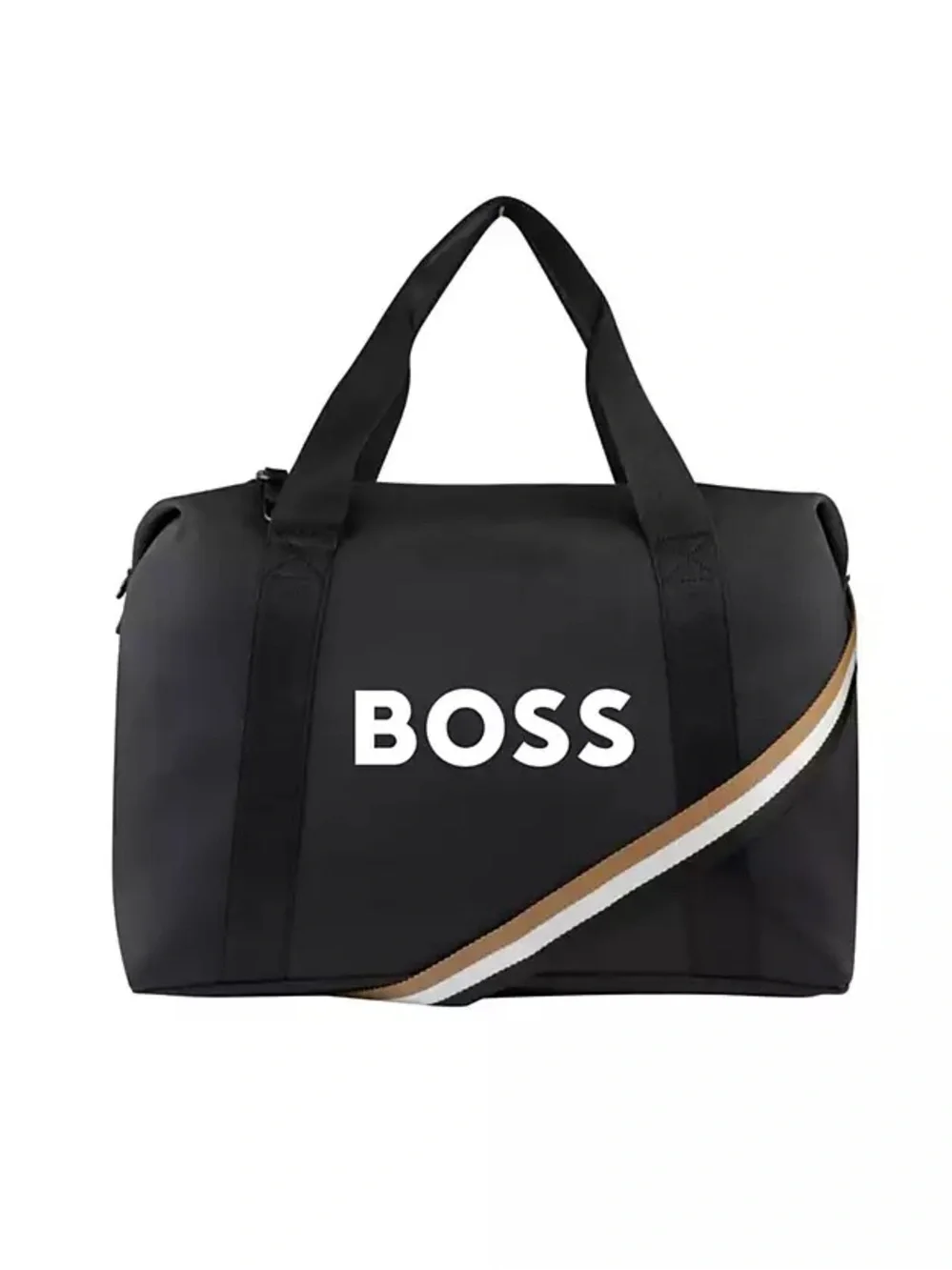 Ace!Hugo Boss Black Duffel Bag with White Logo and Royal Blue brown white strap